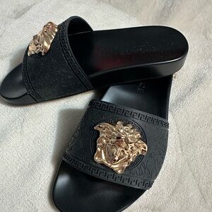 Versace Black and Gold Medusa Sandals